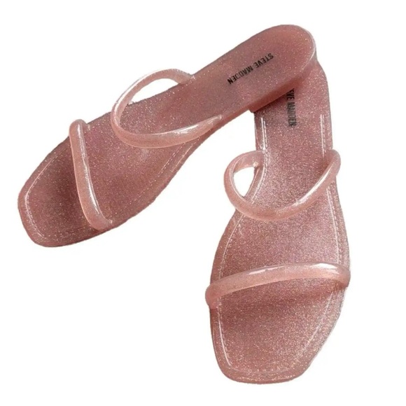 Steve Madden Sandals Pike Pink Glitter Jelly Slip - Picture 5 of 8